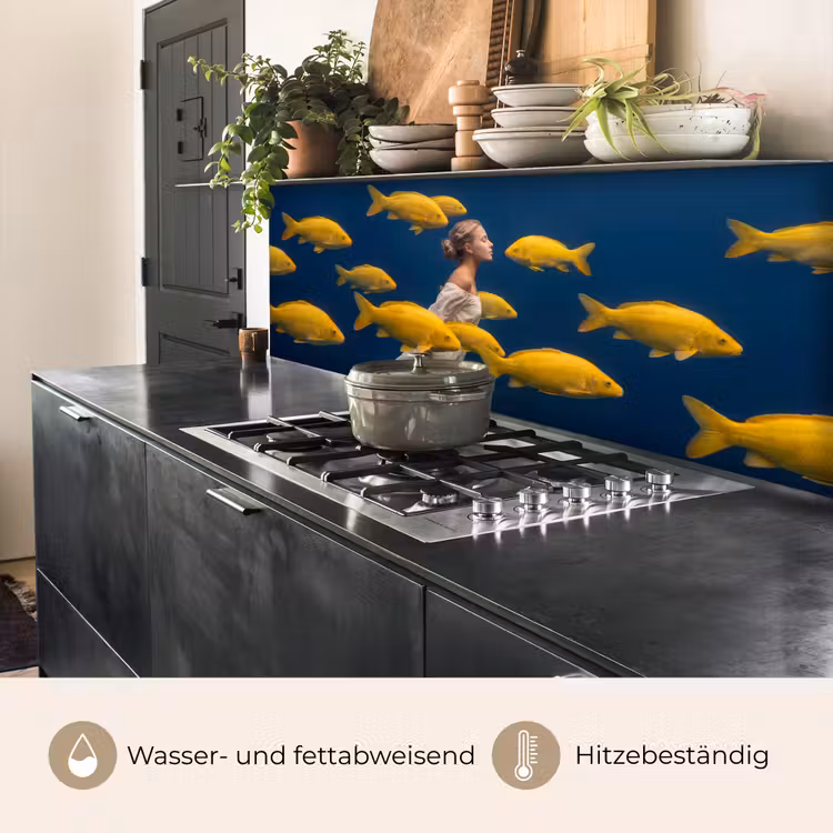 Vrouw - Vis - Water - Natuur - Geel keuken achterwand 2 middel -usp_DE