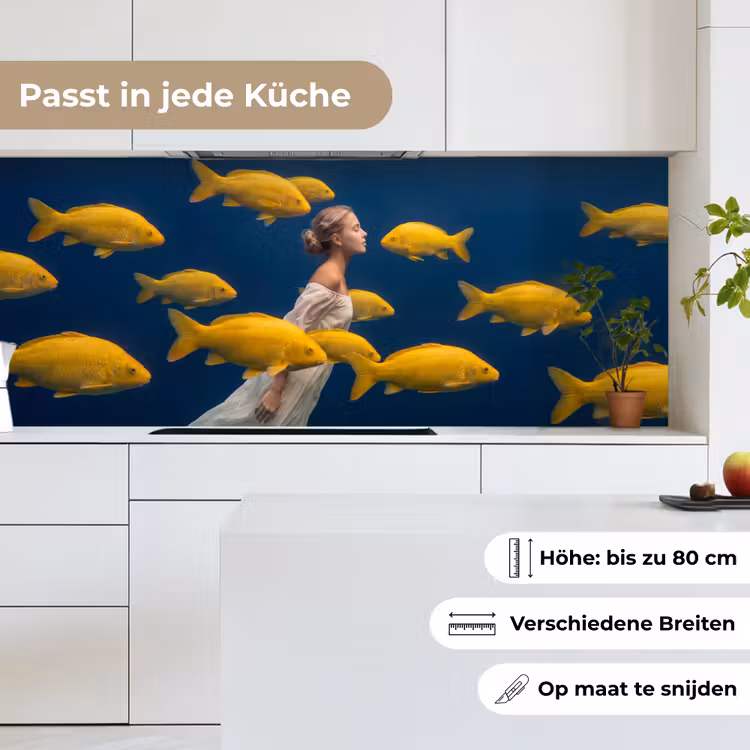 Vrouw - Vis - Water - Natuur - Geel keuken achterwand 2 middel -sfeer4_DE