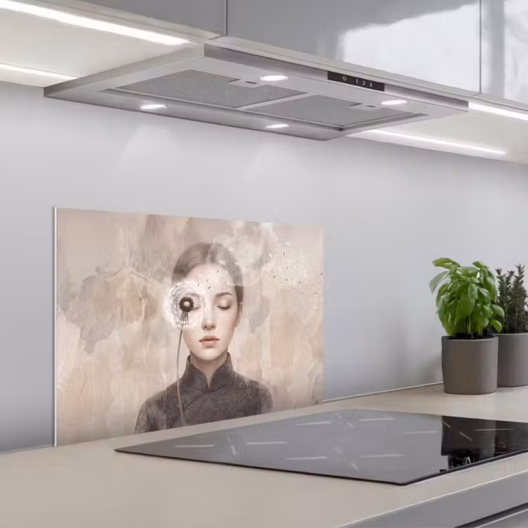Vrouw - Sereen - Grijs keuken achterwand spatscherm klein -3d_schuin