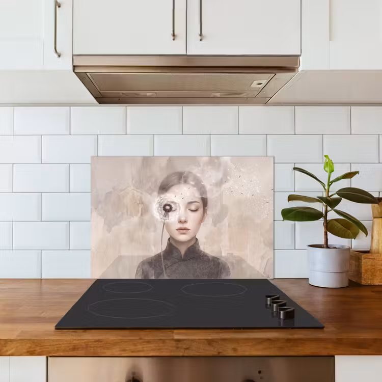 Vrouw - Sereen - Grijs keuken achterwand spatscherm klein -sfeer2
