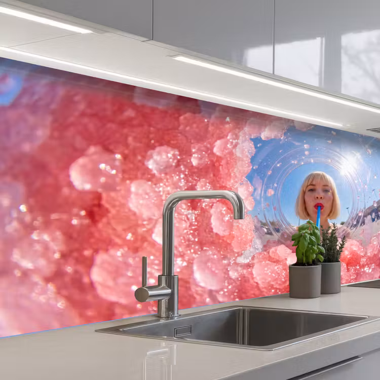 Vrouw - Drank - Zomer - Roze - Blauw keuken achterwand 2 middel -3d_schuin