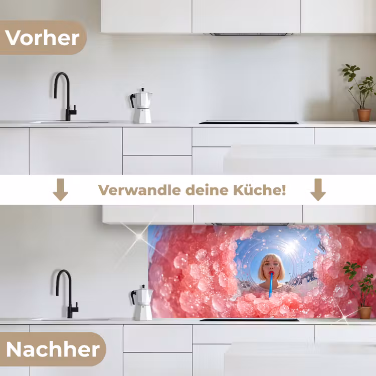 Vrouw - Drank - Zomer - Roze - Blauw keuken achterwand 2 middel -voor-na_DE