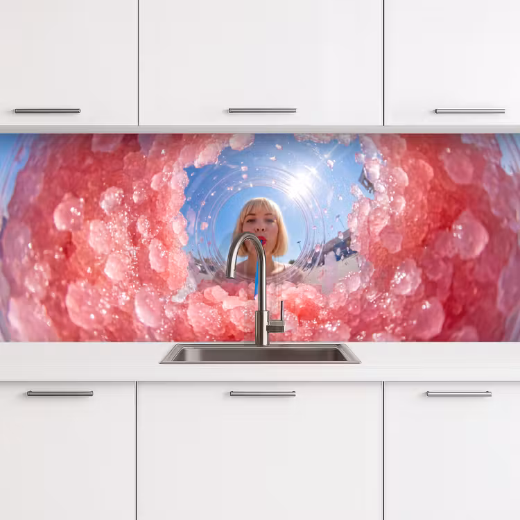 Vrouw - Drank - Zomer - Roze - Blauw keuken achterwand 2 middel -3d
