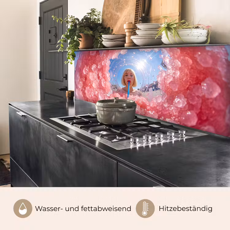 Vrouw - Drank - Zomer - Roze - Blauw keuken achterwand 2 middel -usp_DE
