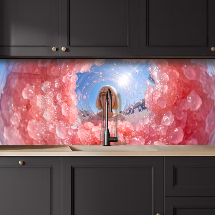 Vrouw - Drank - Zomer - Roze - Blauw keuken achterwand 2 middel -sfeer1