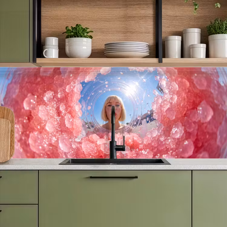 Vrouw - Drank - Zomer - Roze - Blauw keuken achterwand 2 middel -sfeer3
