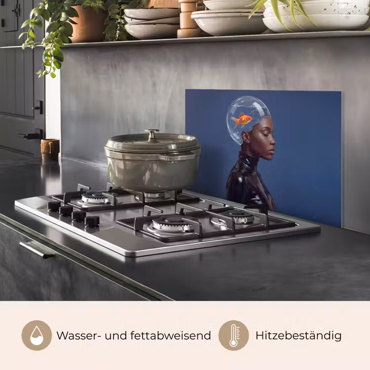 Vrouw - Goudvis - Hoofd - Abstract - Blauw keuken achterwand spatscherm klein -usp_DE
