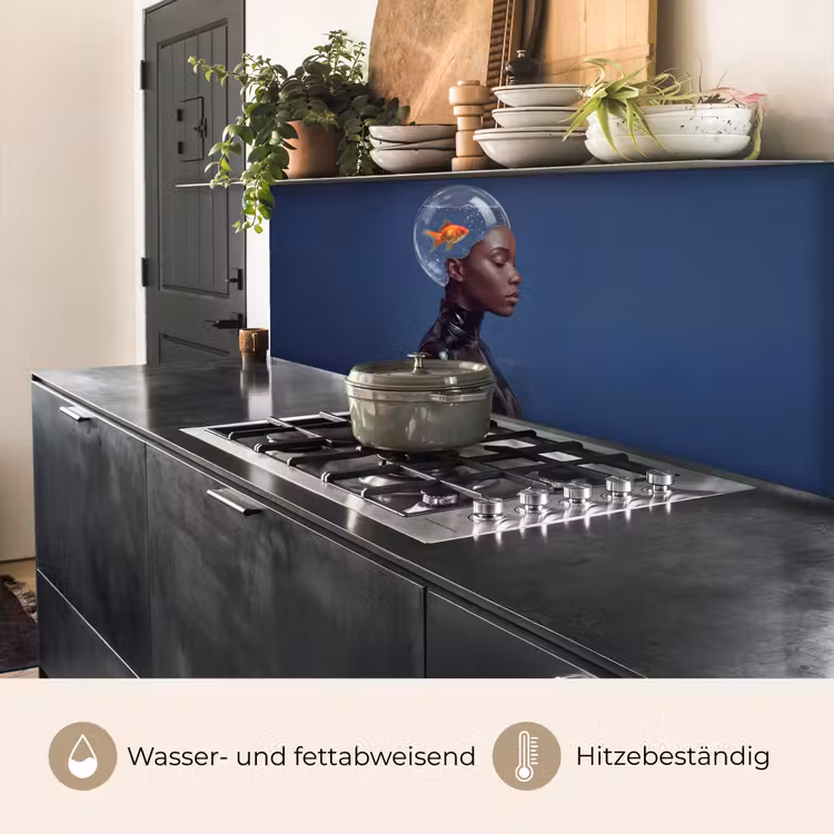 Vrouw - Goudvis - Hoofd - Abstract - Blauw keuken achterwand 2 middel -usp_DE