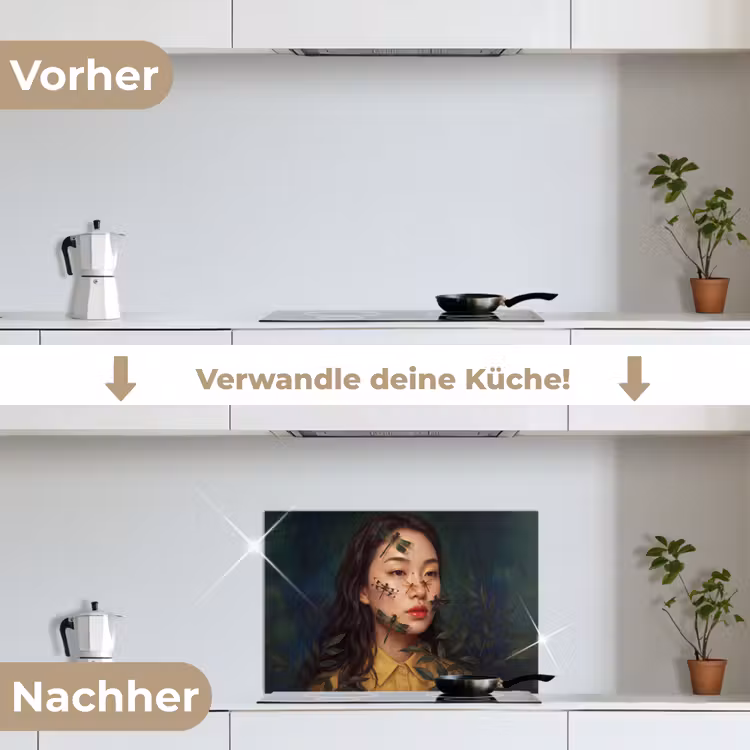 Vrouw - Insecten - Natuur - Portret - Groen keuken achterwand spatscherm klein -voor_na_DE