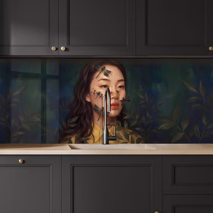 Vrouw - Insecten - Natuur - Portret - Groen keuken achterwand 2 middel -sfeer1