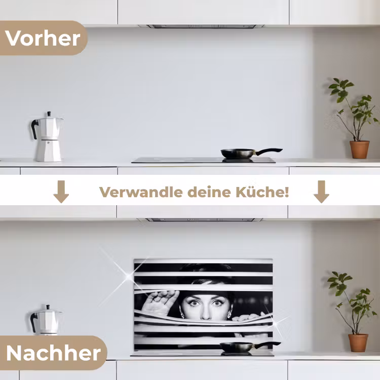 Vrouw - Jaloezieën - Portret - Zwart-wit keuken achterwand spatscherm klein -voor_na_DE