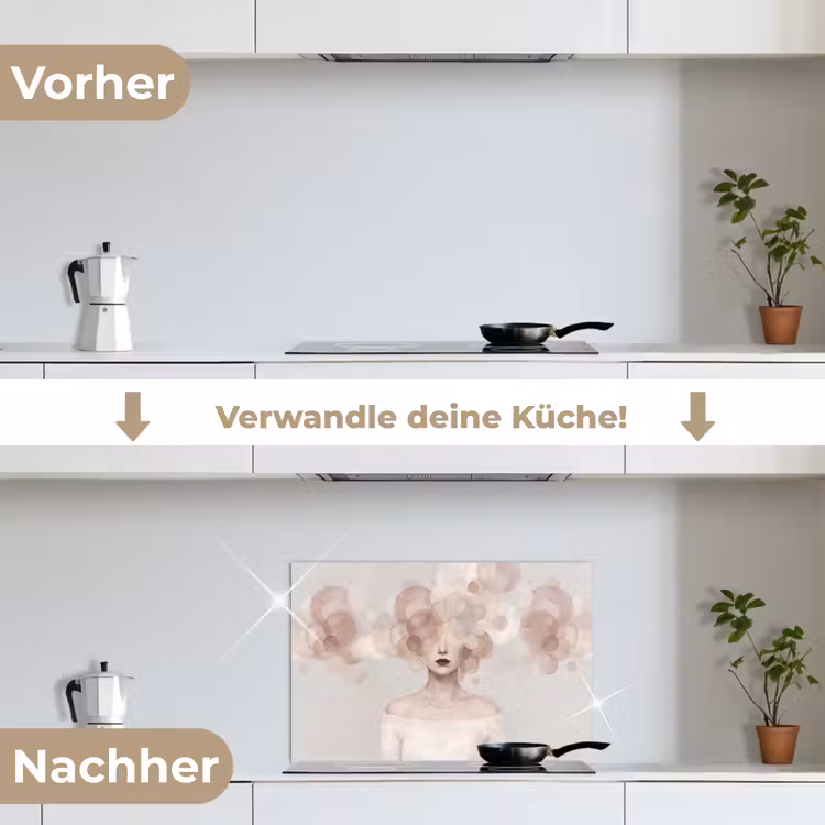 Vrouw - Cirkels - Beige keuken achterwand spatscherm klein -voor_na_DE