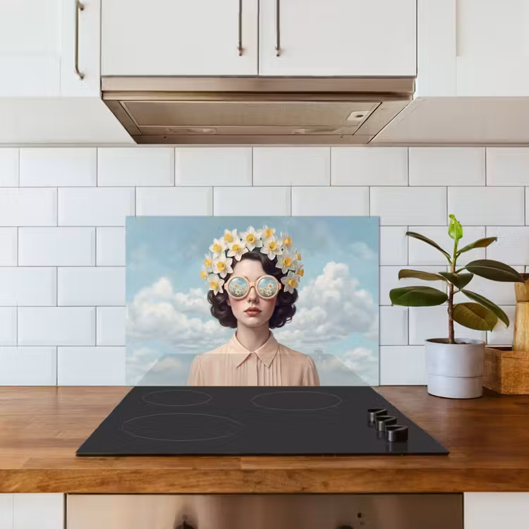Vrouw - Narcissen - Geel keuken achterwand spatscherm klein -sfeer2