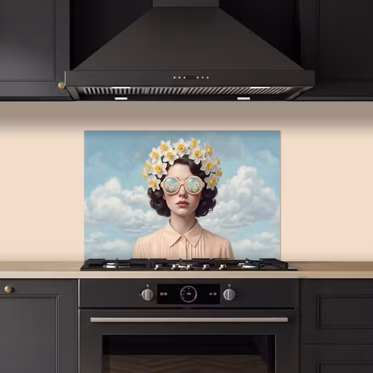Vrouw - Narcissen - Geel keuken achterwand spatscherm klein -sfeer1