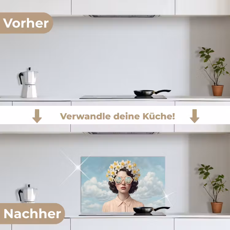 Vrouw - Narcissen - Geel keuken achterwand spatscherm klein -voor_na_DE