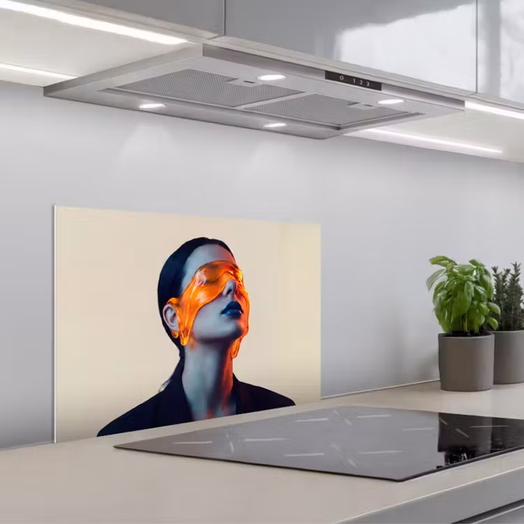 Vrouw - Oranje - Abstract - Modern - Kleurrijk keuken achterwand spatscherm klein -3d_schuin