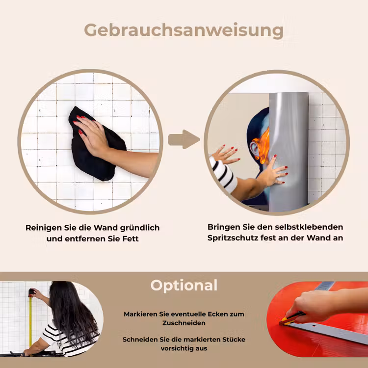 Vrouw - Oranje - Abstract - Modern - Kleurrijk keuken achterwand spatscherm klein -gebruiksaanwijzing_DE