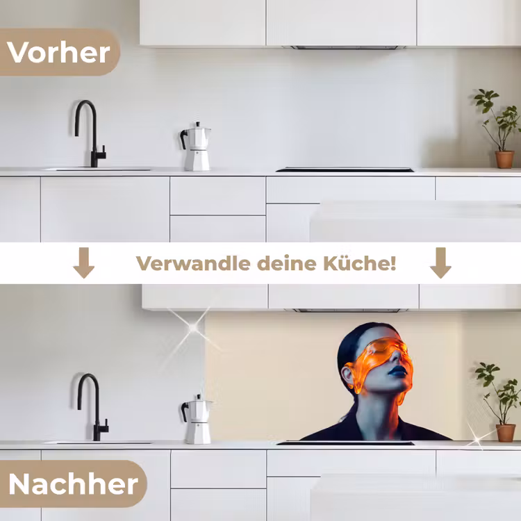 Vrouw - Oranje - Abstract - Modern - Kleurrijk keuken achterwand 2 middel -voor-na_DE