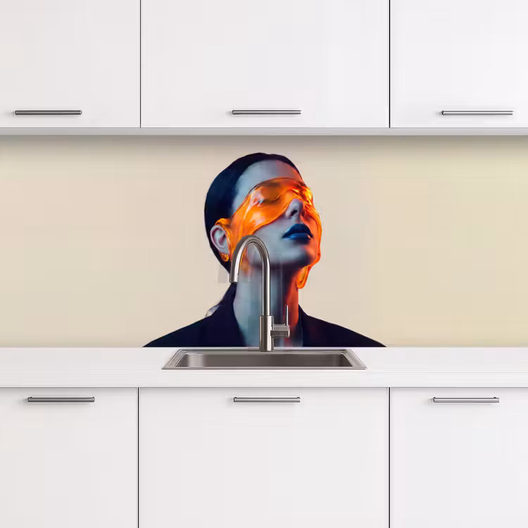 Vrouw - Oranje - Abstract - Modern - Kleurrijk keuken achterwand 2 middel -3d
