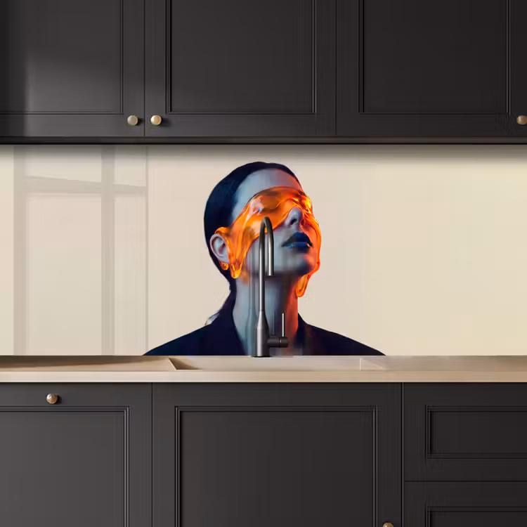 Vrouw - Oranje - Abstract - Modern - Kleurrijk keuken achterwand 2 middel -sfeer1