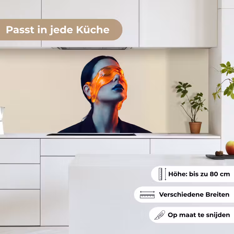 Vrouw - Oranje - Abstract - Modern - Kleurrijk keuken achterwand 2 middel -sfeer4_DE