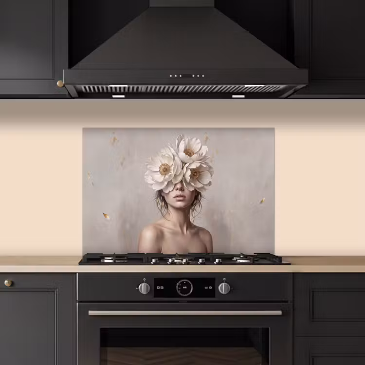 Vrouw - Pioenroos - Wit keuken achterwand spatscherm klein -sfeer1