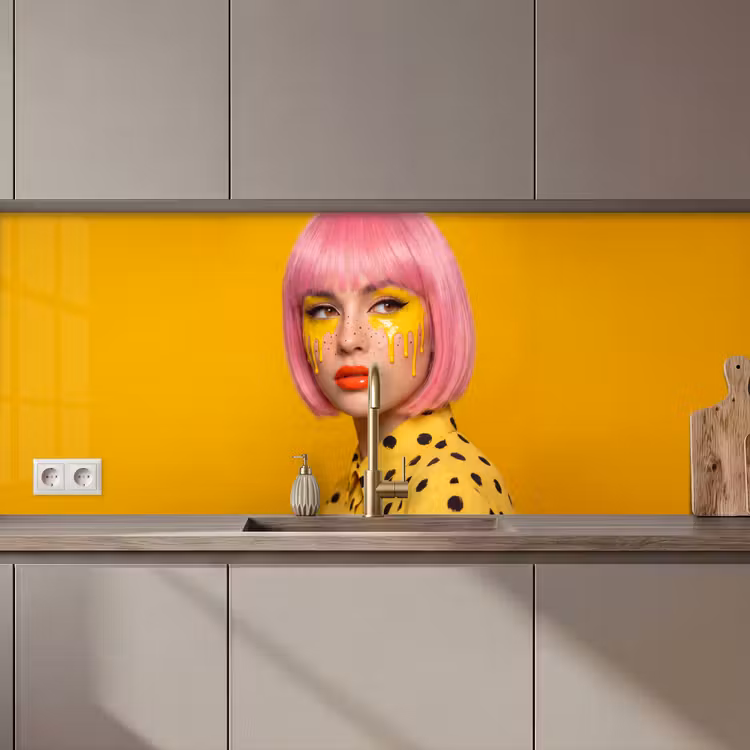 Vrouw - Portret - Abstract - Kleurrijk - Geel keuken achterwand 2 middel zz_3dshopping