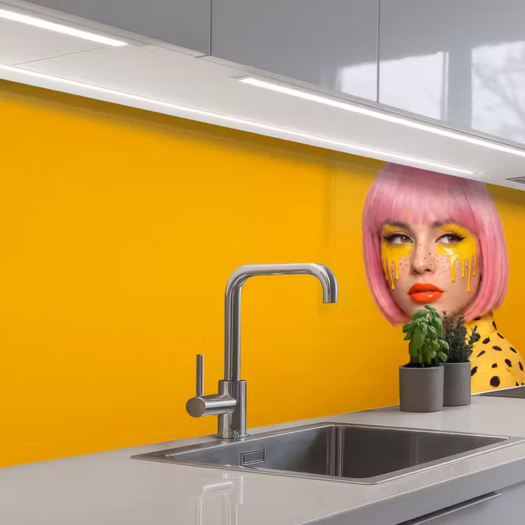 Vrouw - Portret - Abstract - Kleurrijk - Geel keuken achterwand 2 middel -3d_schuin