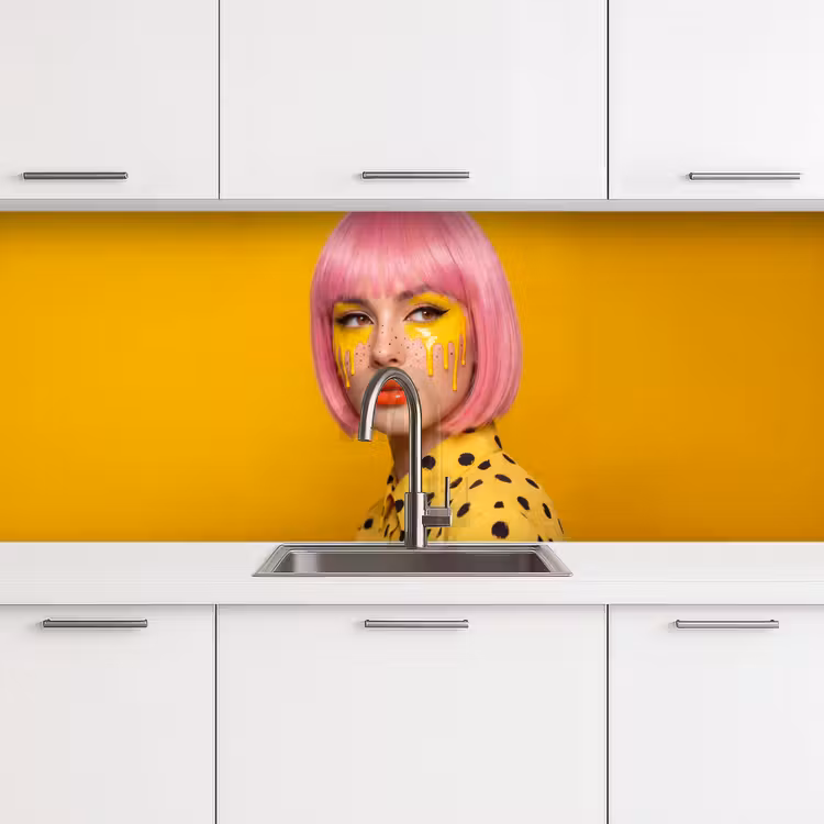 Vrouw - Portret - Abstract - Kleurrijk - Geel keuken achterwand 2 middel -3d