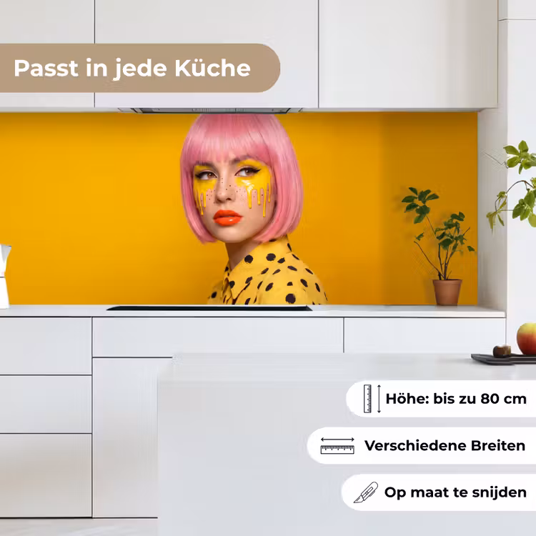 Vrouw - Portret - Abstract - Kleurrijk - Geel keuken achterwand 2 middel -sfeer4_DE