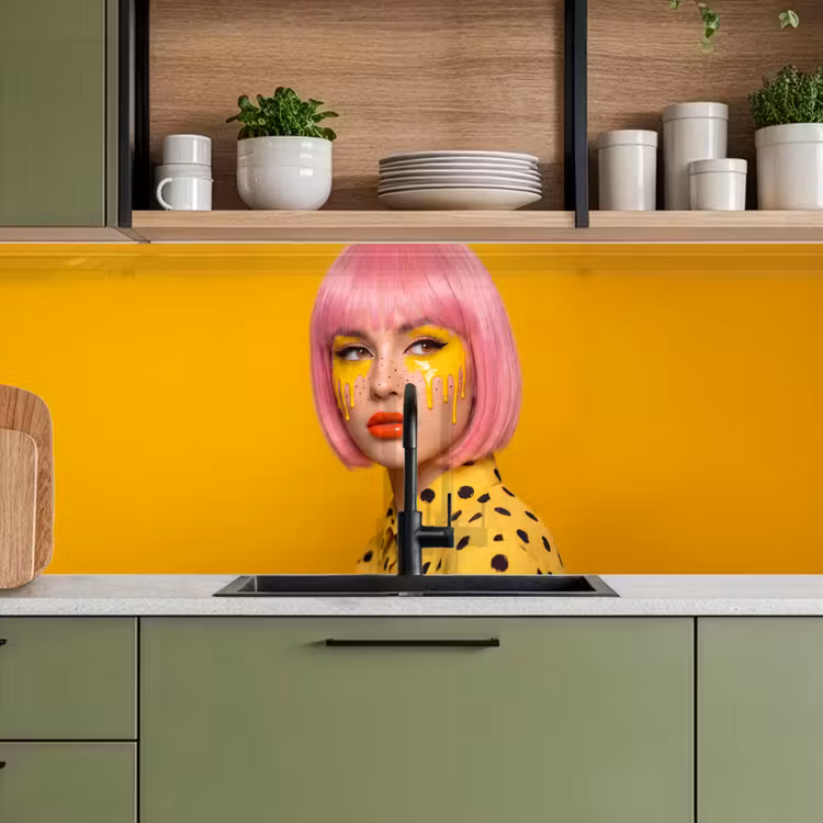 Vrouw - Portret - Abstract - Kleurrijk - Geel keuken achterwand 2 middel -sfeer3