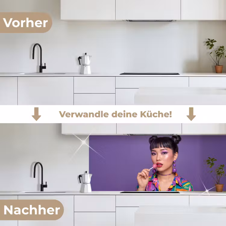 Vrouw - Portret - Make-up - Paars - Levendig keuken achterwand 2 middel -voor-na_DE