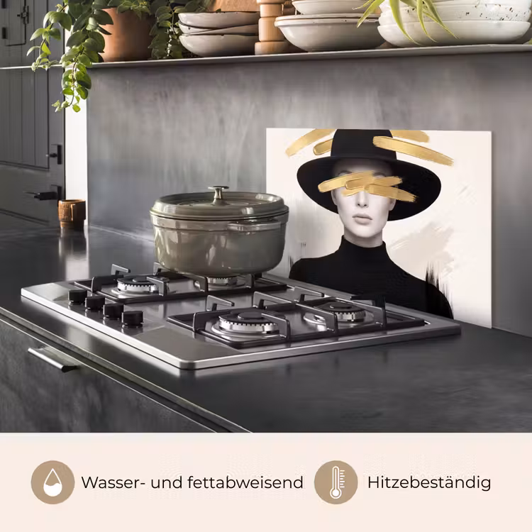 Vrouw - Portret - Modern - Goud - Kunst keuken achterwand spatscherm klein -usp_DE