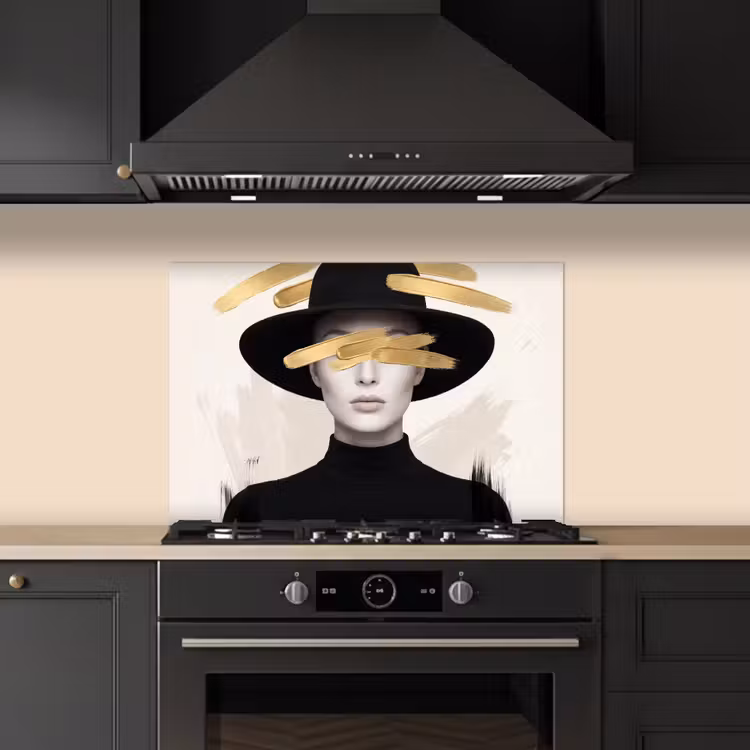 Vrouw - Portret - Modern - Goud - Kunst keuken achterwand spatscherm klein -sfeer1