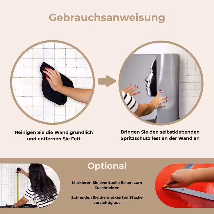 Vrouw - Profiel - Mensen - Zwart-wit keuken achterwand spatscherm klein -gebruiksaanwijzing_DE
