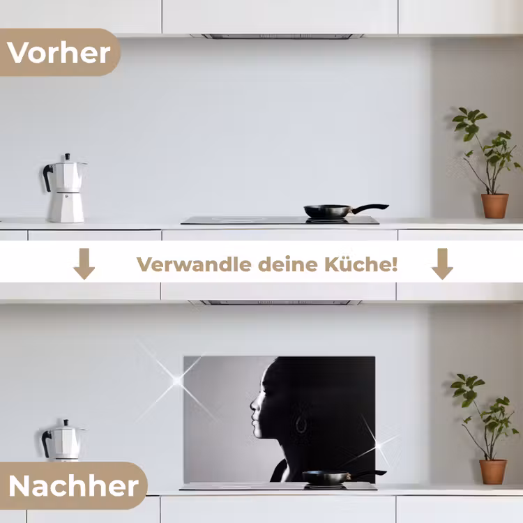 Vrouw - Profiel - Mensen - Zwart-wit keuken achterwand spatscherm klein -voor_na_DE