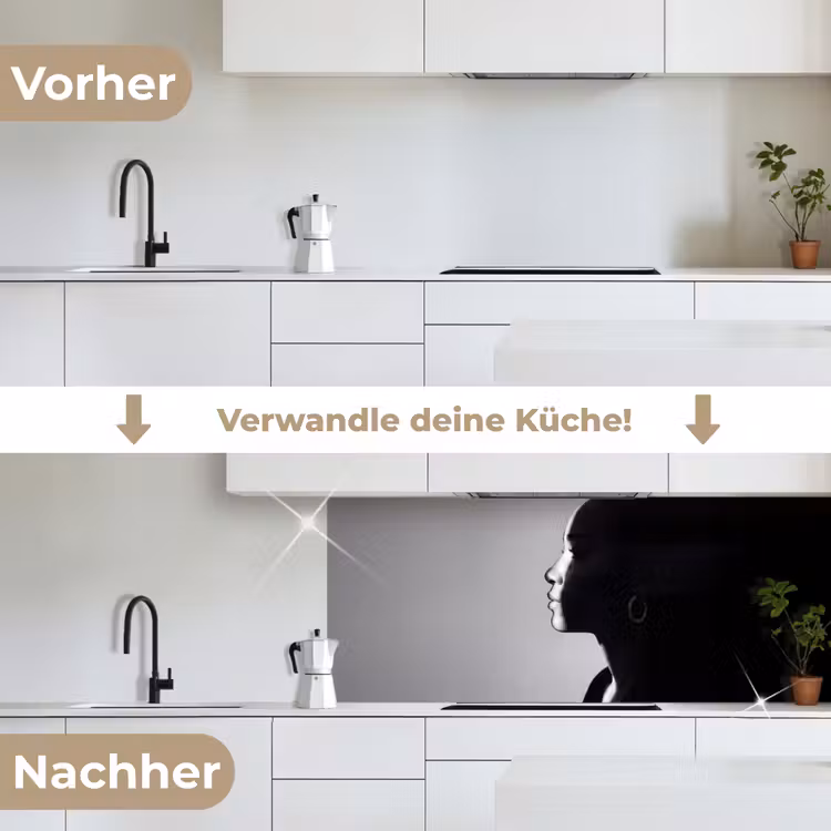 Vrouw - Profiel - Mensen - Zwart-wit keuken achterwand 2 middel -voor-na_DE