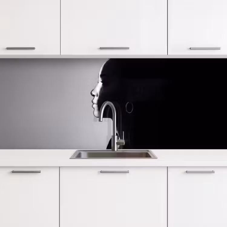 Vrouw - Profiel - Mensen - Zwart-wit keuken achterwand 2 middel -3d