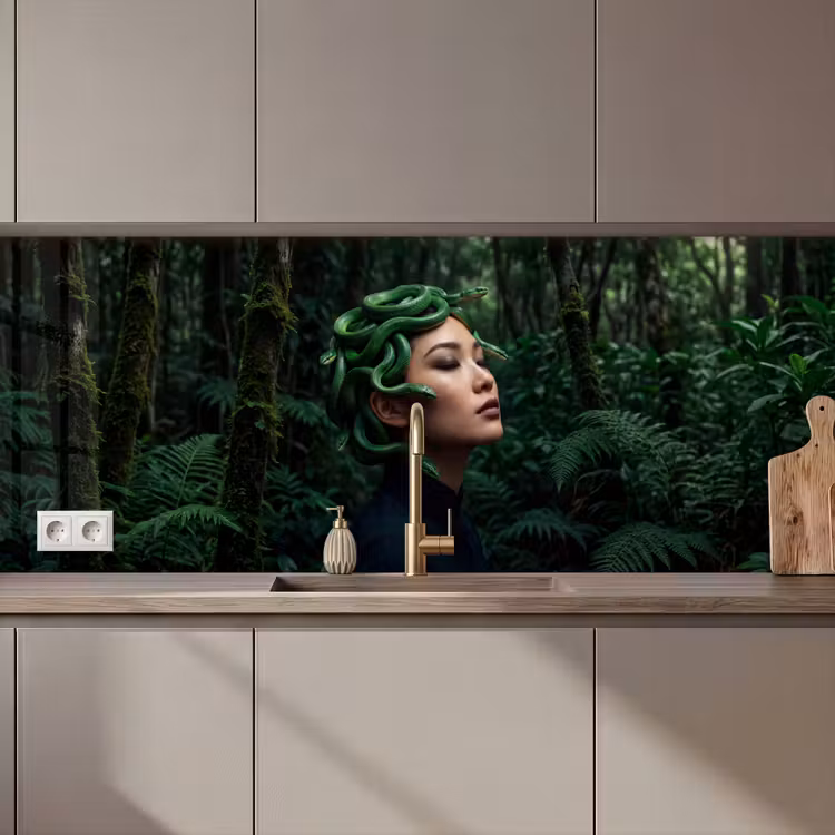 Vrouw - Slang - Natuur - Mystiek - Groen keuken achterwand 2 middel zz_3dshopping
