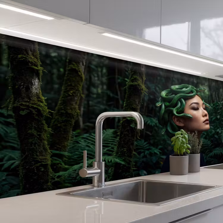 Vrouw - Slang - Natuur - Mystiek - Groen keuken achterwand 2 middel -3d_schuin