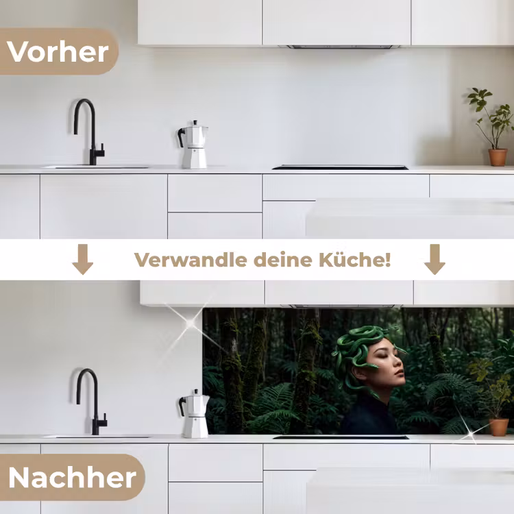 Vrouw - Slang - Natuur - Mystiek - Groen keuken achterwand 2 middel -voor-na_DE