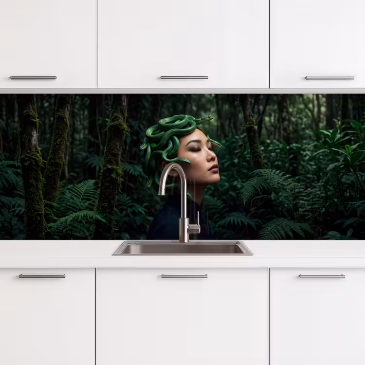 Vrouw - Slang - Natuur - Mystiek - Groen keuken achterwand 2 middel -3d