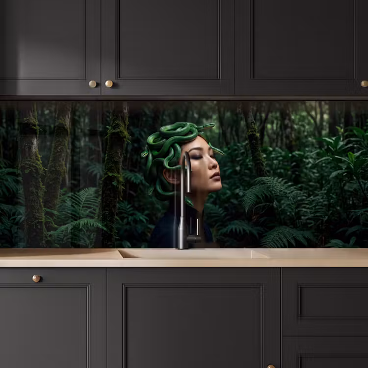 Vrouw - Slang - Natuur - Mystiek - Groen keuken achterwand 2 middel -sfeer1