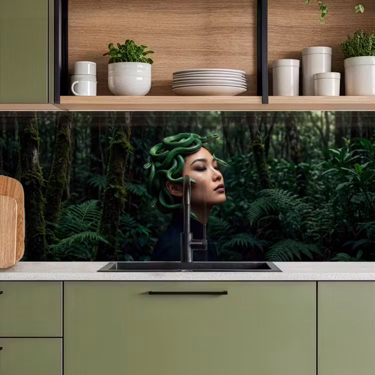 Vrouw - Slang - Natuur - Mystiek - Groen keuken achterwand 2 middel -sfeer3