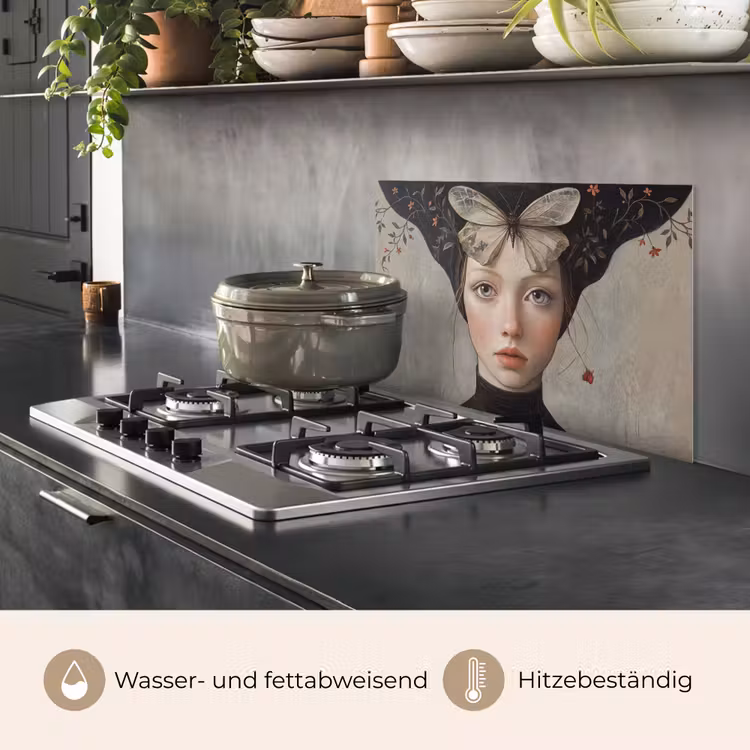 Woman - Butterfly - Art - Classic - Muted keuken achterwand spatscherm klein -usp_DE