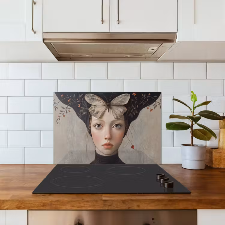 Woman - Butterfly - Art - Classic - Muted keuken achterwand spatscherm klein -sfeer2