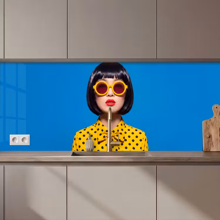 Vrouw - Zonnebril - Pop Art - Portret - Geel keuken achterwand 2 middel zz_3dshopping