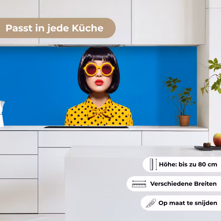 Vrouw - Zonnebril - Pop Art - Portret - Geel keuken achterwand 2 middel -sfeer4_DE