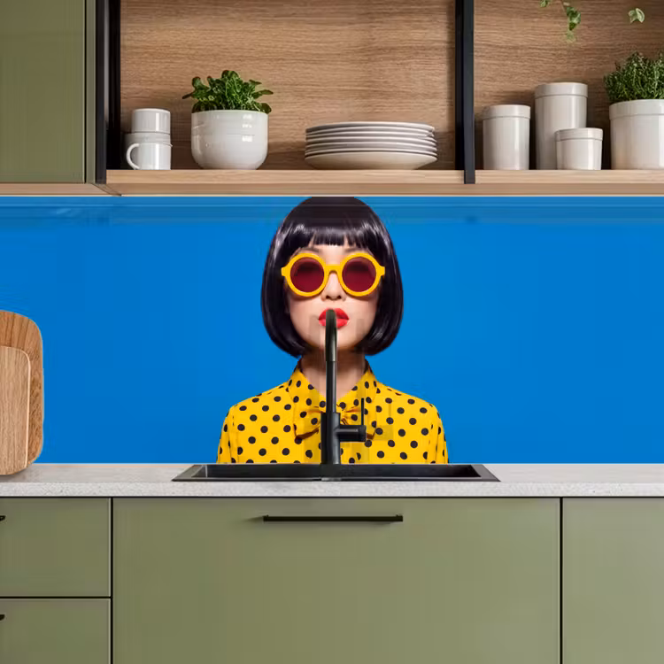 Vrouw - Zonnebril - Pop Art - Portret - Geel keuken achterwand 2 middel -sfeer3