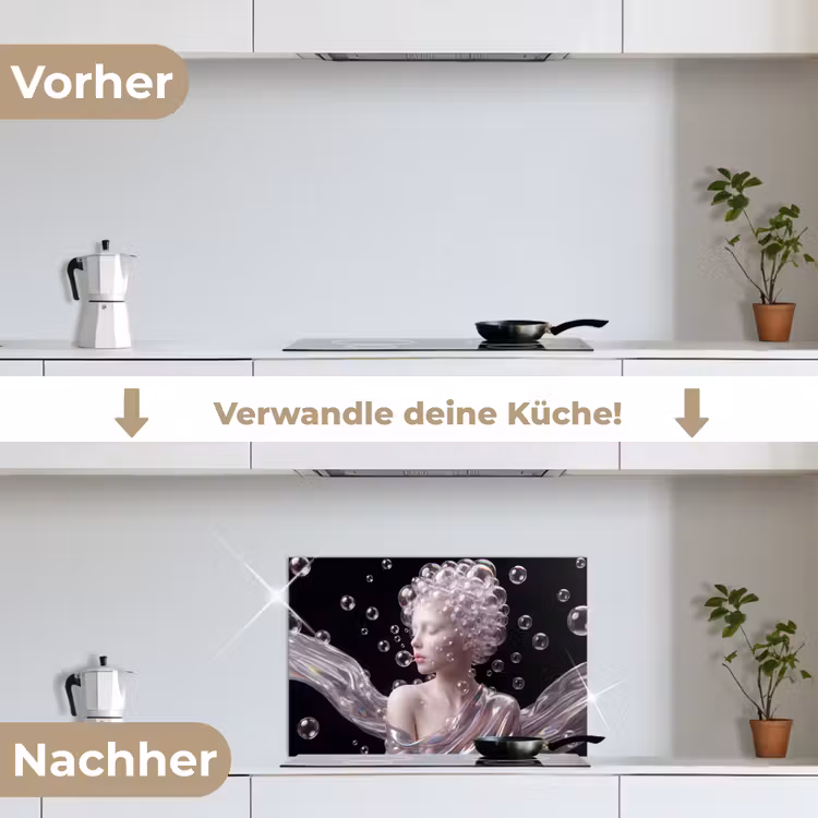 Vrouw - Bellen - Abstract - Kleurrijk keuken achterwand spatscherm klein -voor_na_DE